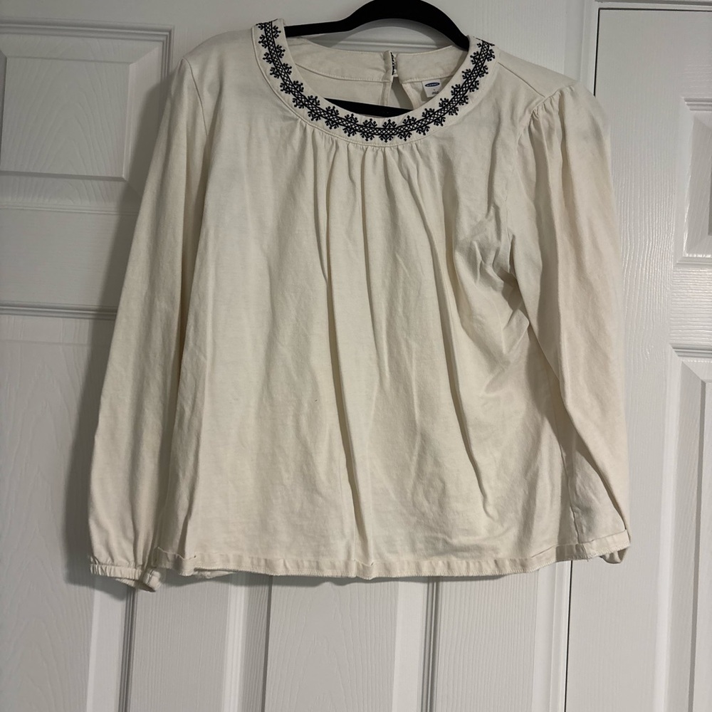 Old Navy Cream Top with Black Embroidery